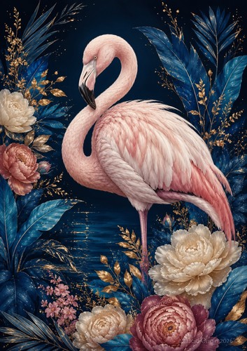 Affiche flamant rose fleurs - affiche,