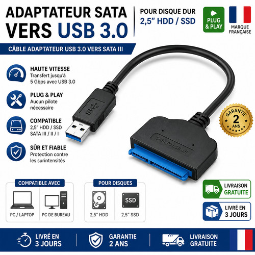 Adaptateur sata vers usb - vers, 3.0