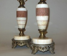 Pr. Inlaid MARBLE LAMPS Marbre Rouge Vintage Antique Italian French Rare
