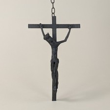 Large Brutalist Cast Iron Wall Crucifix Vintage Modern Religious Art MC