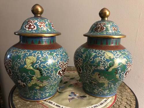 Cloisonne paire potiche pot - cloisonne,