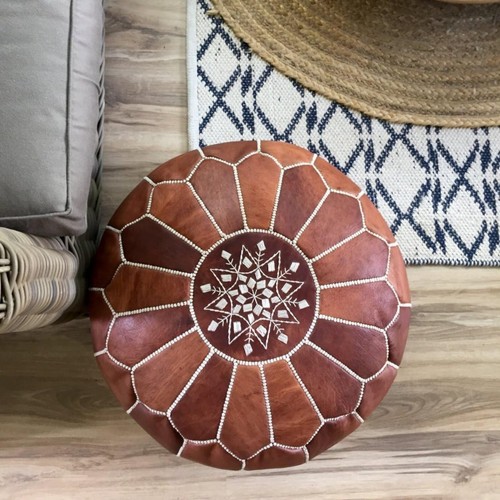Leather moroccan pouf - leather,