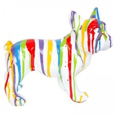 Statue chien bouledogue Français multicolore fond blanc en résine - Rémi - 27 cm