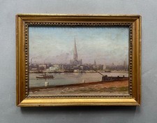 Ville portuaire, huile sur