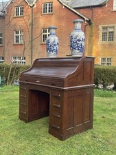 Impressive Large Antique 19thC Mahogany Roll Top Secretaire Kneehole Desk