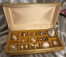 Vintage To Now Cameo Jewelry Lot 13 Brooch Pin Pendant Necklaces Ring Mele Box