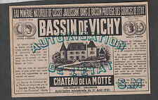 Old label France Eau Minérale Bassin de Vichy Chateau de la motte 