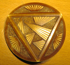 Antique GALALITHE ART DECO PARRIER BUTTON BROWN FANS UNUSUAL ø: 6.8 cm