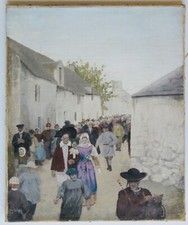 ANTIQUE OIL PAINTING ON CANVAS, BRETON WEDDING IN THE 19TH CENTURY