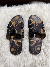 Hermes Semelle Cuir Multicolored Mens Flip Flops Slides Size 40 EU Italy Fancy