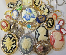 21 Wear Cameo Jewelry Lot VTG & Modern Brooches Necklaces Earrings Rings Locket