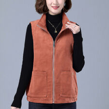 Femme Velours Gilet Revers Veste sans Manche Fermeture Éclair Cardigan Haut