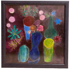 Tableau Abstrait Peinture sur Toile Mise Sous Verre - dans le Goût de Paul KLEE