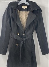 Michael Kors Womens Black Long Sleeve Double-Breasted Belted Trench Coat Size M