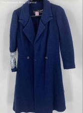Louis Feraud Womens Blue Collared Long Sleeve Casual Trench Coat Size Medium