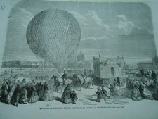 Engraving 1863 - Ascension of the Balloon The Giant Arrival of the Field Champ de Mars