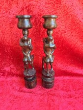 2 Belles, Vieux Figurines En Bois, Paire De Bougeoirs, Érotique, Afrique