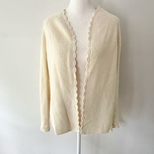 Vintage Women Silk Angora Scalloped Cardigan Large Quiet Luxury Coquette Cottage