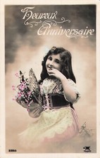 CP HAPPY BIRTHDAY LITTLE GIRL LONG HAIR SENDING KISS HOOD FLOWERS