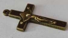 Antique Small Brass and Wood Crucifix Cross Pendant