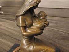 Vintage Bronze Sculpture Statue Woman Marble Deco Decor Motherhood Baby Milo