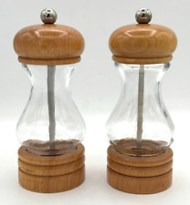Vintage MARLUX Wood Glass 7" Pepper & Salt Grinders Set of 2 Made in France