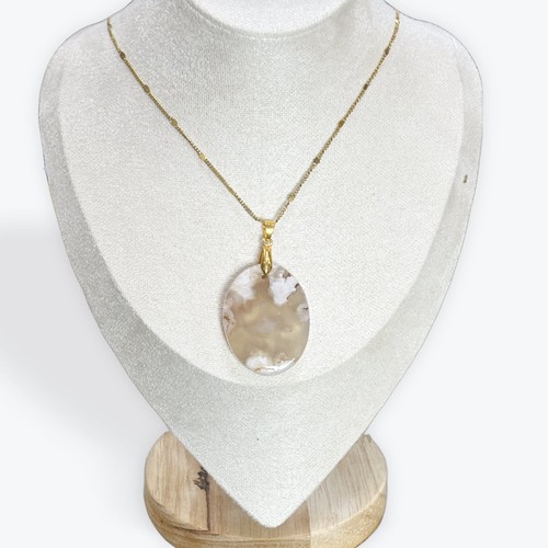 Pendentif agate fleur galet - fleur,