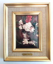 Helca French Enamel Painting over Convex Hammered Copper Manet Vase of Peonies