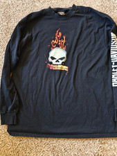 Men XL Harley Davidson Black Skull Orange Flames tee Long Sleeve Cancun Mexico