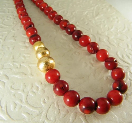 Collier perles corail rouge - perles,