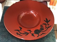 Assiette en laque Ryukyu fleur Urushi art Japon présentoir à pâtes rouges...