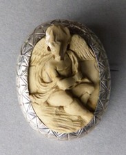 Silver Brooch + Cameo Lava Stone 19th Century Silver Cameo Brooch Angel