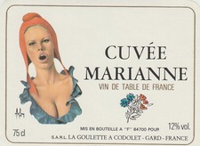 etiquette de vin de table dessin inédit de Aslan cuvée Marianne