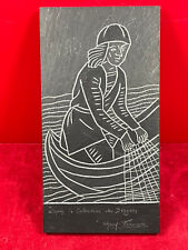 Ancienne Ardoise gravée main Gravure René François Trélazé ?