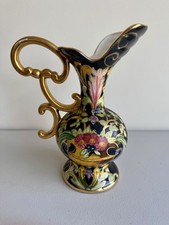 H. Bequet Quaregnon Hand Painted Gold Trim Pitcher Vase Belgium 9.5” Art #265
