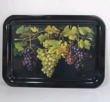 Vintage Tray black tole painted Grape Clusters French Country Wine Bar Lounge 