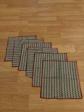 VTG Set of 6 Cloth Finger Hand Towels Red Green Print Table Linens Square