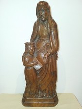 H.36cm /beautiful RELIGIOUS STATUE / SAINT ANNE AND THE VIRGIN / CHENE / FOLK ART
