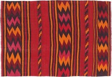 Tapis Afghan Kelim Soumakh Ghalmuri 140x200 Tissé À La Main Rouge Rayures