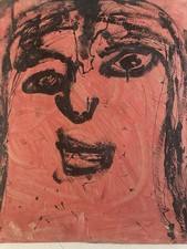 Belle Peinture Huile Carton Portrait Femme Expressionnisme 1980 Art Brut