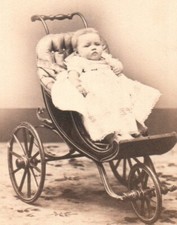 CDV 1870 Baby in a 3-wheeled pram Old Photo Baby in Landauer Carriage
