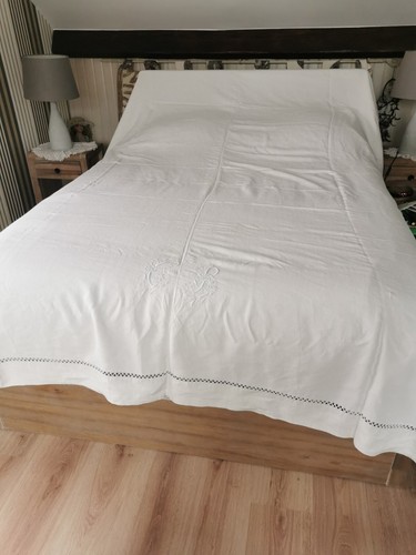 Drap lin blanc ancien - drap, en