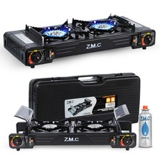 Réchaud De Camping PREMIUM 2 Brûleurs Plaque De Grill + Cartouches De Gaz