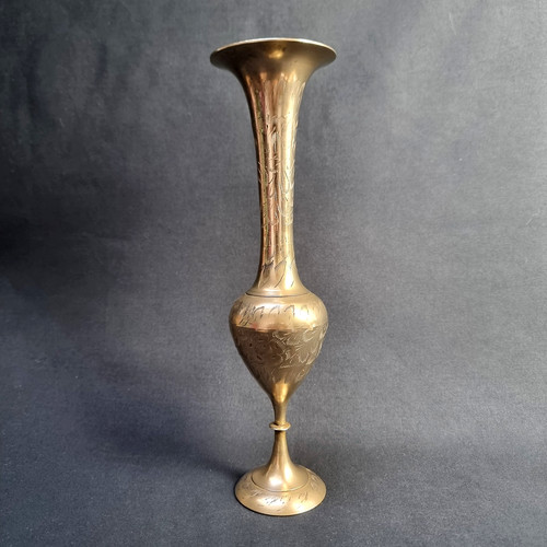 Vase laiton gravé vintage - laiton,