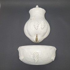 Vintage Sadek White Ceramic Lavabo Wall Pocket Fountain Planter #6927 3D Grapes
