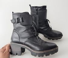 Tamaris leather moto combat boots lace up buckle bootie shoes women’s size 40