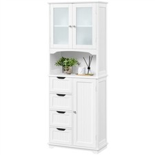 Armoire Colonne Salle de Bain Rangement Haute Blanc 4 Tiroirs Porte en Verre