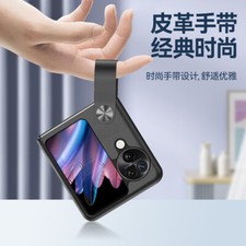 For Oppo Find N3 Flip, Shockproof Leather Hard Stand Case Cover+ Hand Strap