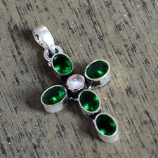 Diopside & Labradorite Gemstone 925 Sterling Silver Cross Christmas Gift-x432