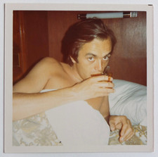 Young Man Drinks Tea Coffee Bed Boat Sexy - Vintage Photo Snapshot c. 1970